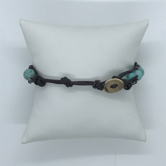 Leather and turquoise beaded bracelet - Picture 3 of 3